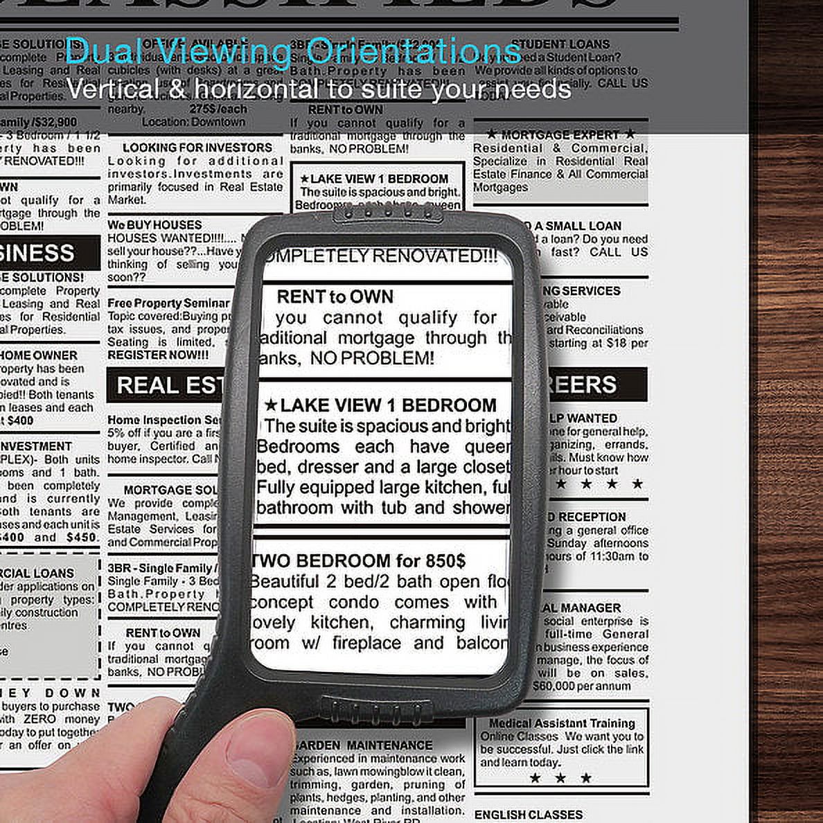 MagniPros 3X(300%) Magnifying Glass-Large Rectangular Viewing Area-Shatterproof - image 4 of 7