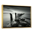 thumbnail image 2 of Designart "Pier Horizon In Monochromatic Black And White V" Port Landscape Floater Framed Wall Art Living Room, 2 of 5