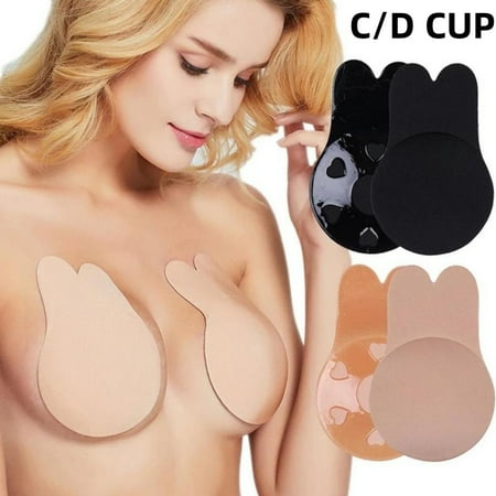 TRIANU 2 Pairs Sticky Bra Backless Strapless Bras for Women  Reusable Adhesive Invisible Bra Stick on Bra Push up for C/D Cup
