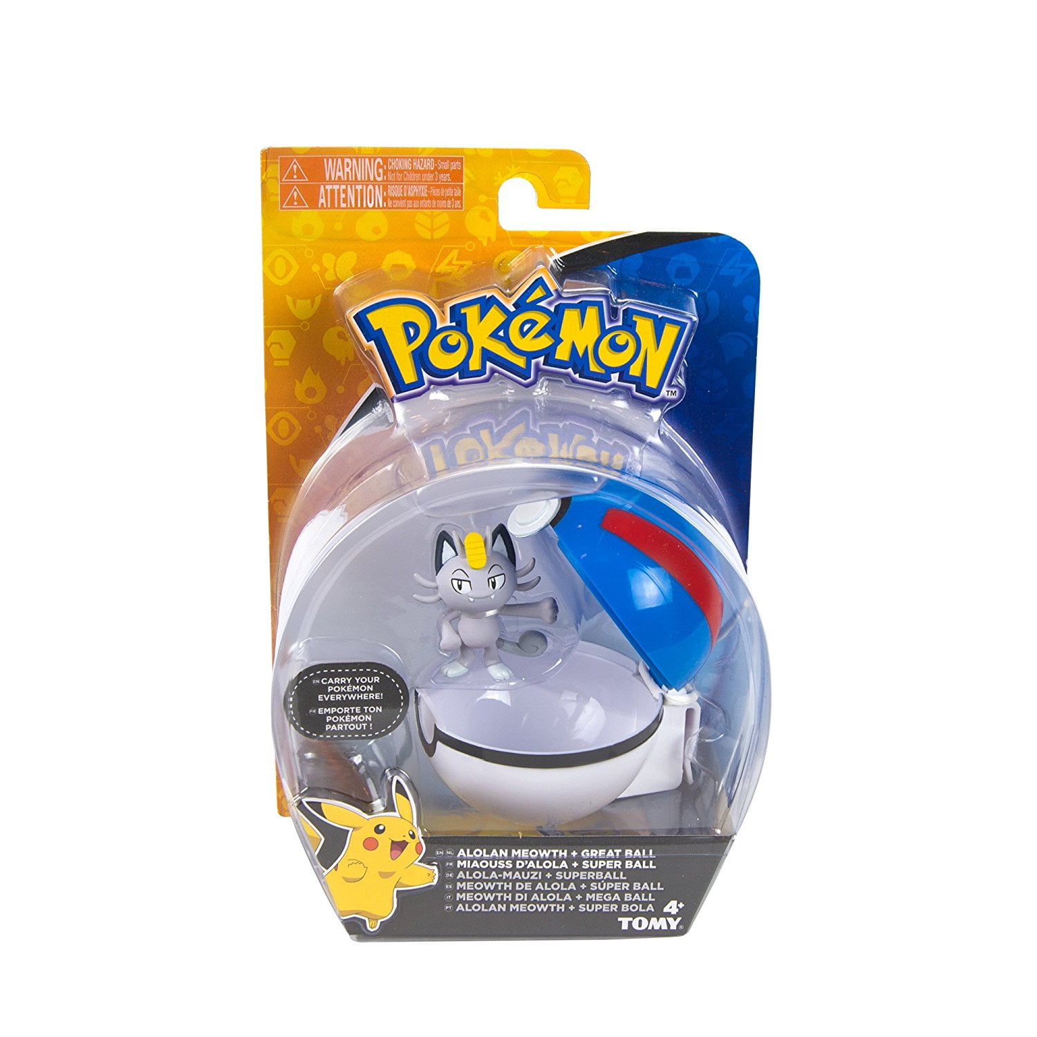 TOMY Pokemon Clip n Carry Poke Ball, Alolan Meowth and Great Ball