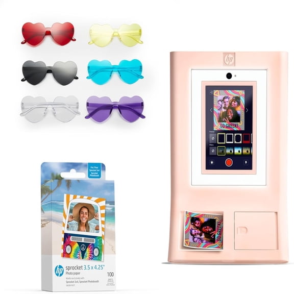 HP Sprocket Photo Booth Instant Color Printer   100 Zink Sheets   Heart Glasses (Pink)