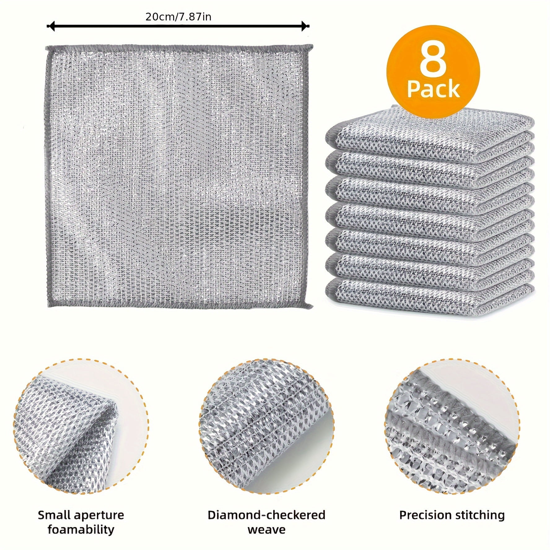 8PCS/12PCS/16PCS Set Non-Scratch Steel Wool Dishcloth - Multi Purpose Wire Dishwashing Rags Kitchen Towels and Dishcloths Sets Durable Cleaning Pads Bathroom Home Essentials Cleaning Supplies Tools