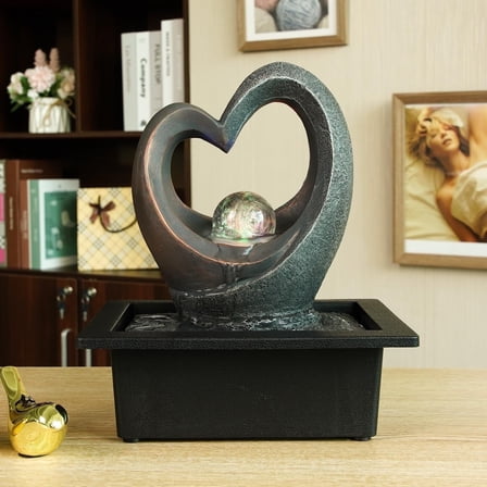 Indoor Waterfall Fountain with LED Rolling Ball, Zen Tabletop Decor for Home Office