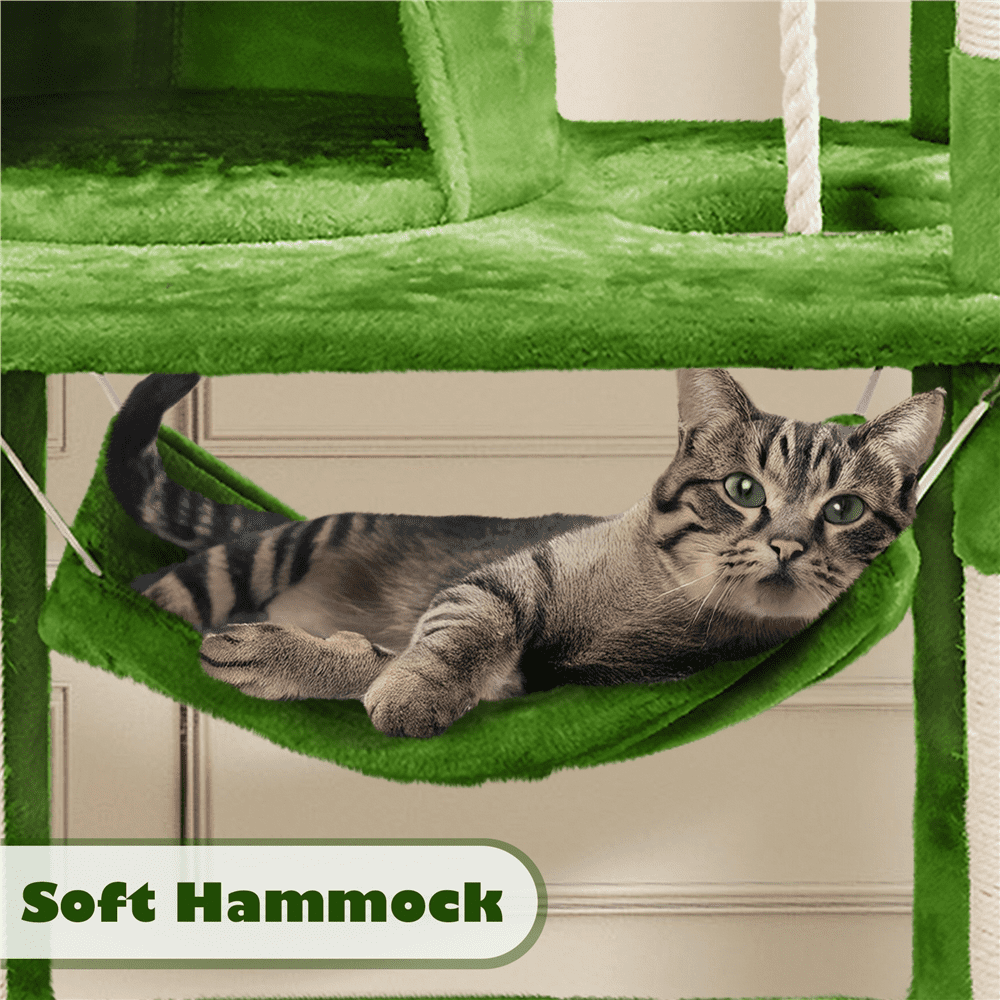 Alden Design 62'' Height Multilevel Cat Tree with 2 Condos & 2 Foam-Padded Perches, Green