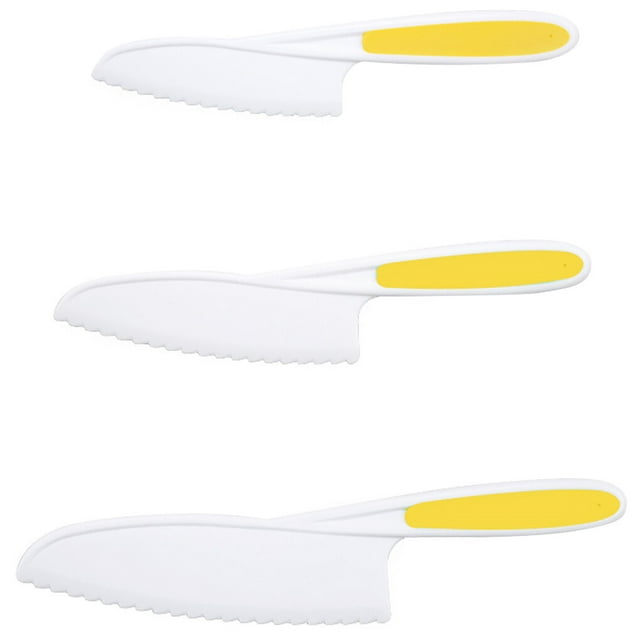 tredstone Fruits Slicer Plastic Kids Vegetable Cakes Cutlery Bread Lettuce Salad Cooking Tableware, Yellow, 3Pcs