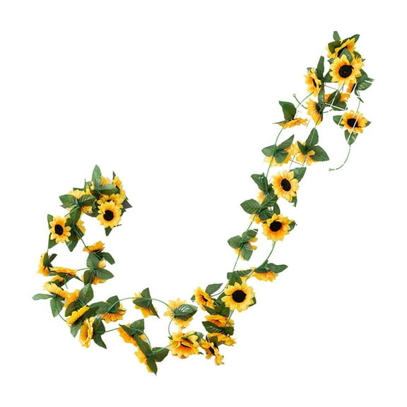 1Pcs 8.2ft Artificial Sunflower Garland Silk Sunflower Vine with Green Leaves Hanging Sunflowers for Wedding Party Home Garden Decoration