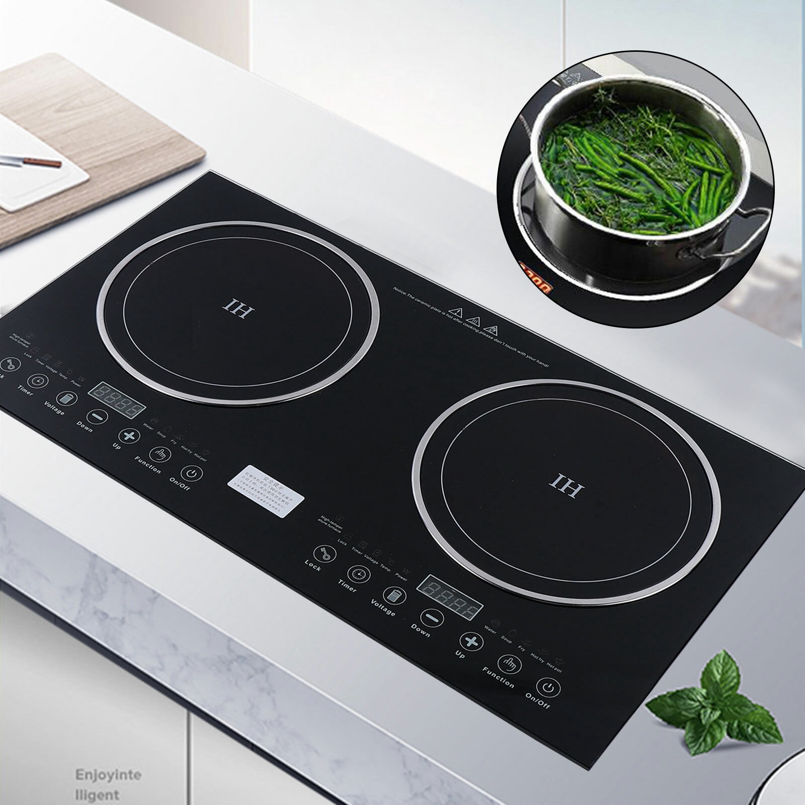 26.77*14.96*2.99 Modern Black Induction Cooktop Electric Cooktop Built-in 2 Burner Glass Cooktop Stove 110V