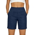 thumbnail image 2 of Dwellite Bermuda Long Shorts for Women Cotton linen Athletic Sweat Tummy Control Casual Lounge Summer Navy M, 2 of 5