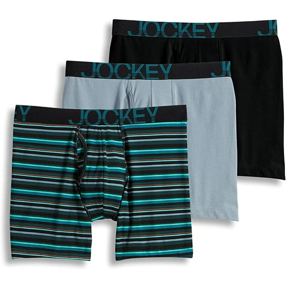 Jockey Men's Midway Brief - 3-Pack, Black/Green Stripe/Silver Line Blue, L