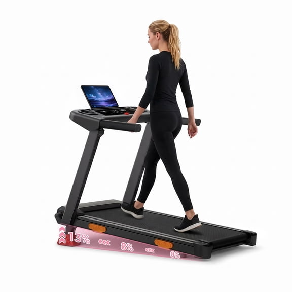UMAY Treadmill for Home, Folding Treadmill with Adjustable 13% Incline, Installation-Free, 4 Modes 0.6-7.5MPH, 265 LBS, 3HP Quiet Motor, Shock Absorption