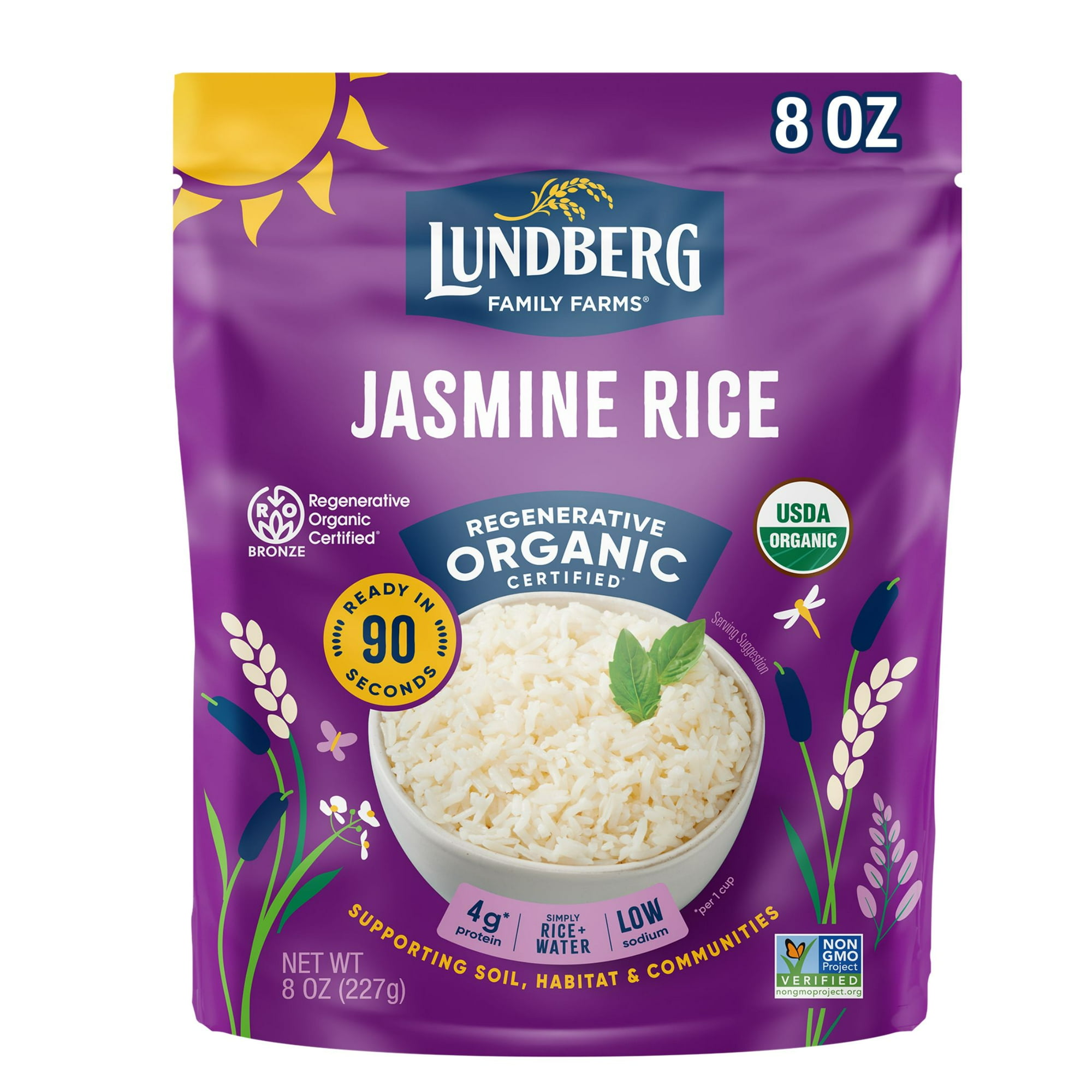 Lundberg Family Farms® Regenerative Organic Certified® White Jasmine Rice - Microwave Ready in 90 Seconds, 8oz Pouch