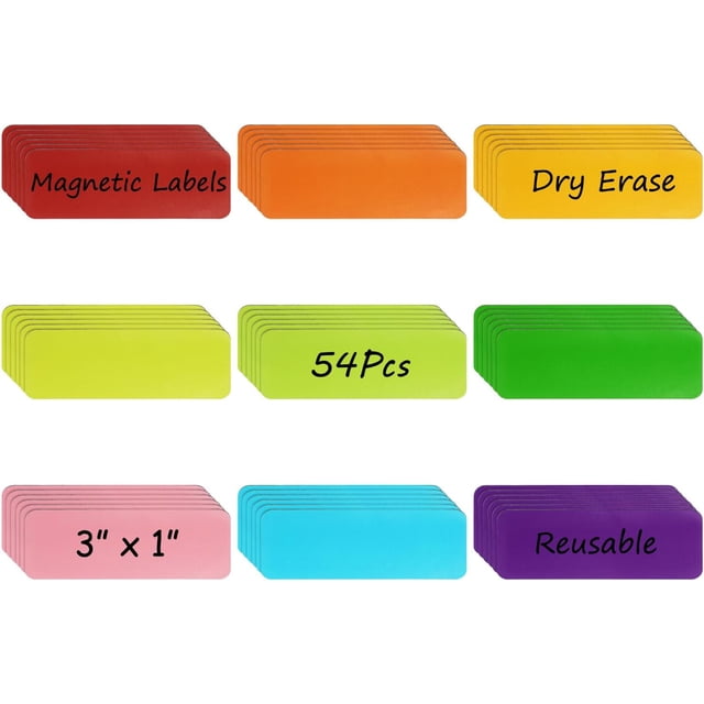 YSTIANN 54 Pcs Mini Skater Dry Erase Magnetic Labels - 1x3 Inch Reusable Write-On Magnets for Whiteboard, Fridge & Locker - Fun Multicolor Stickers for Classroom, Office & Home Organization WJ85-4965