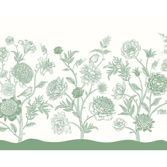 Brewster Origin Murals Jacobean Rose Trail Green Wall Mural