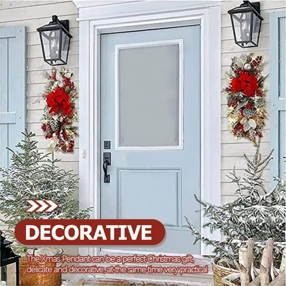 50cm Cordless Prelit Stairway Swag Trim, Artificial Christmas Teardrop Swag, Handmade Berry Pine Nut Wall WreathChristmas Garland Artificial Red Berry Xmas Garland and Pinecones, for Mantle, Front Do
