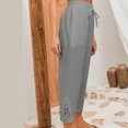 thumbnail image 4 of Frostluinai Linen Capris for Women Drawstring High Elastic Waisted Lace Harem Pants Wide Leg Solid Color Lounge Cropped Pants with Pockets, 4 of 9