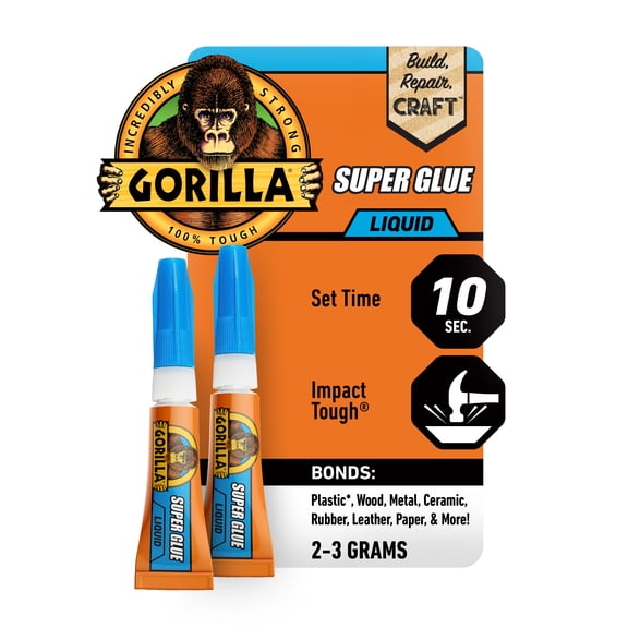 Gorilla Clear Super Glue 3g (.11 Ounces) Mini Tubes, 2 Pack, 24 hours cure time