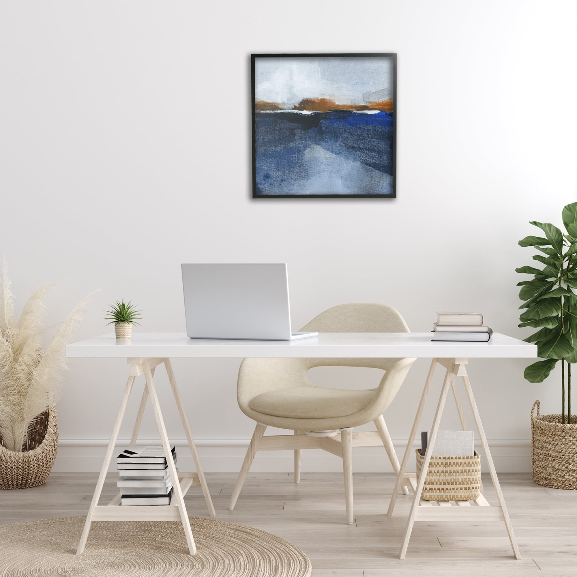 Stupell Industries Ocean Cliffs Impression Abstract Painting Black Framed Art Print Wall Art, 24 x 24
