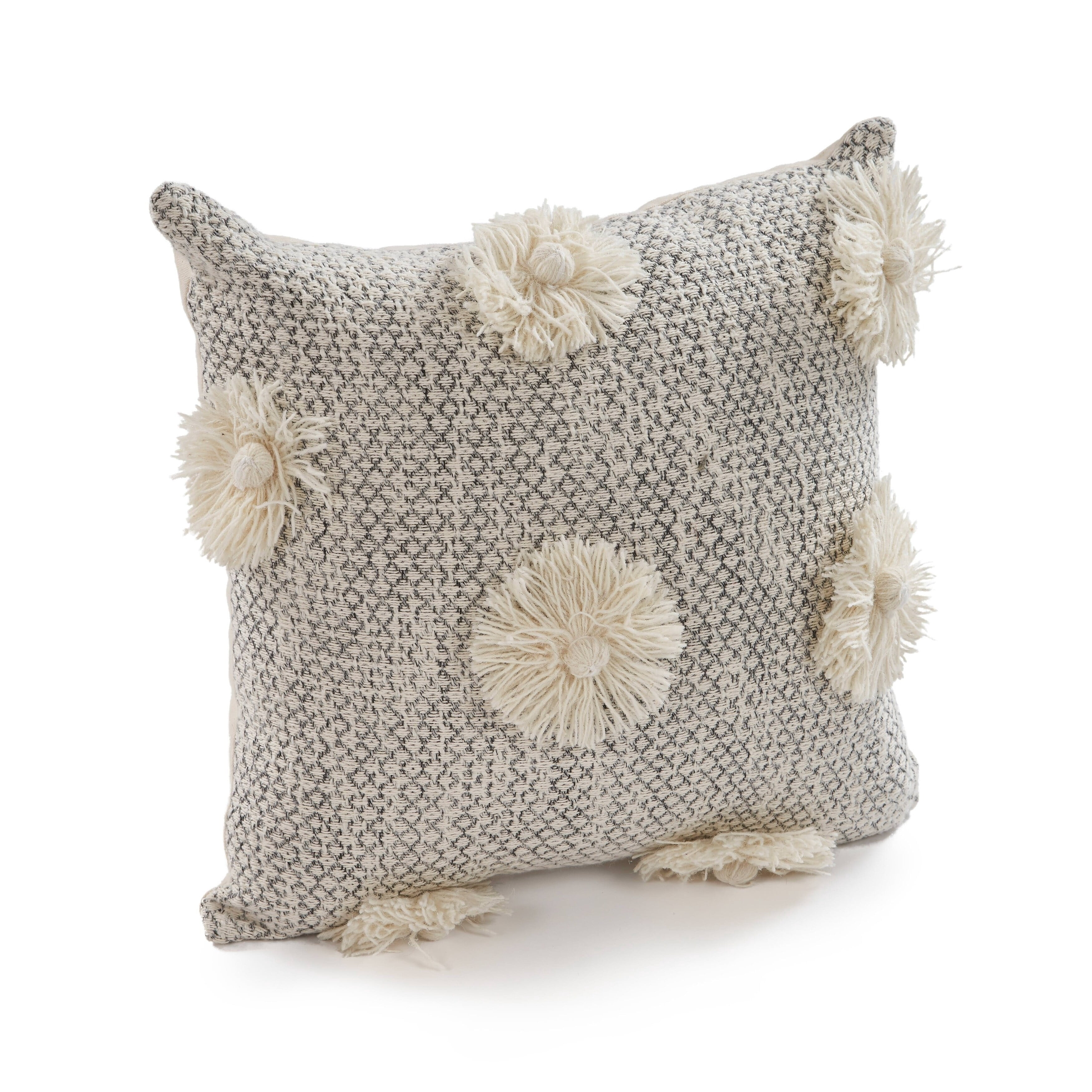 Lr Home Xavia 18" x 18" Gray/Ivory Floral Tufted Cotton Adult Decorative Throw Pillow