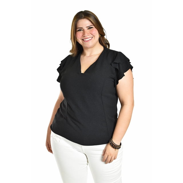 Blusa con volantes Roman Fashion / Tallas Extras, 1891 (Negro) negro 40