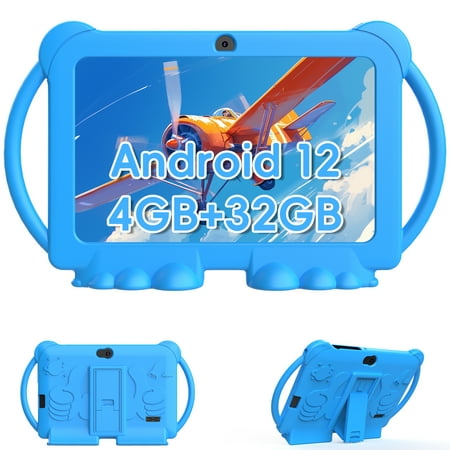 2024 Kids Tablet, 7 inch Android 12 Tablet for Kids, 4GB+32GB ROM+1TB Expand Blue