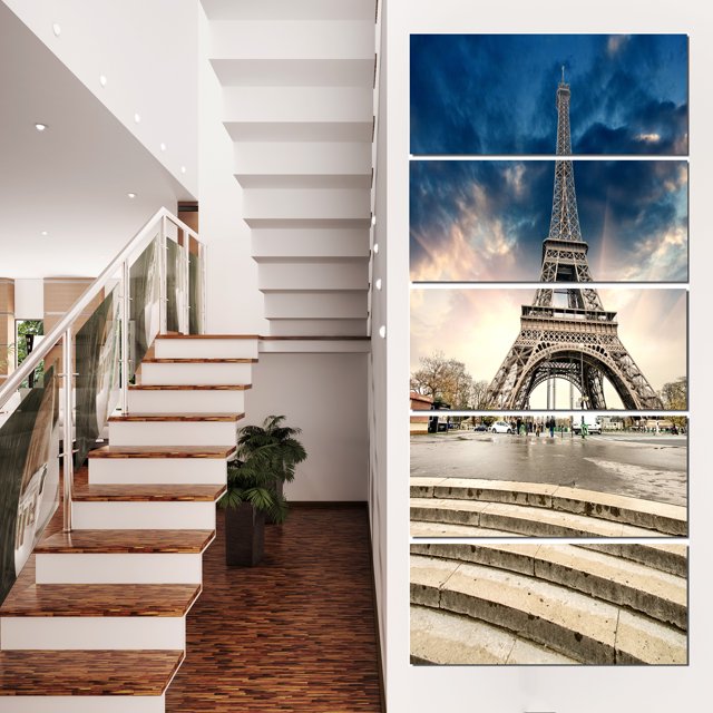 Paris Eiffel Towerwith Stairs - Landscape Photo Canvas Art Print