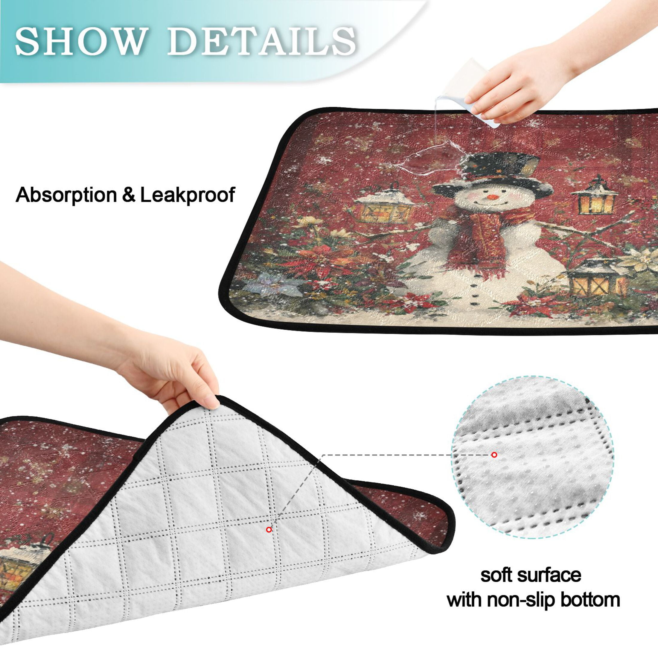Qxltty Friendly Snowman Cat litter Pads Pet Set of 2 Diaper Mats Center Anti-leakage Layer Absorbent Soft and Comfortable