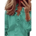 thumbnail image 4 of Cilcicy Women Elegant Long Sleeve Ruffle Shirt V-Neck Stand-Up Collar Blouse, 4 of 4