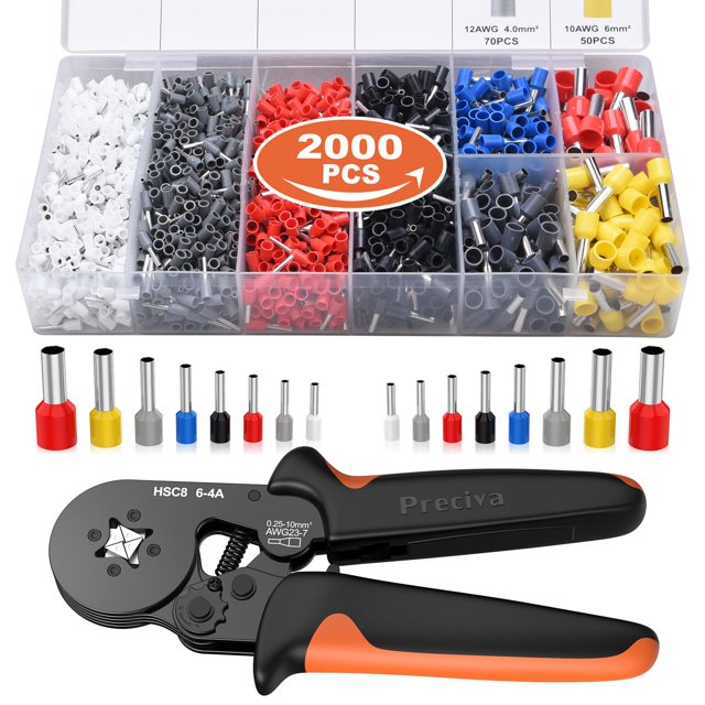 Kit de herramientas para prensar férulas Preciva AWG23-7 con 2000 conectores