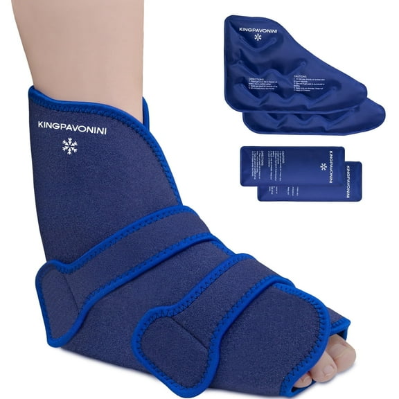 KingPavonini Ankle Foot Ice Pack Wrap for Sprained Ankle and Surgery Recovery, Reusable Gel Ice Packs for Feet Injuries, Hot/Cold Therapy (1 Wrap 4 Gel Packs)
