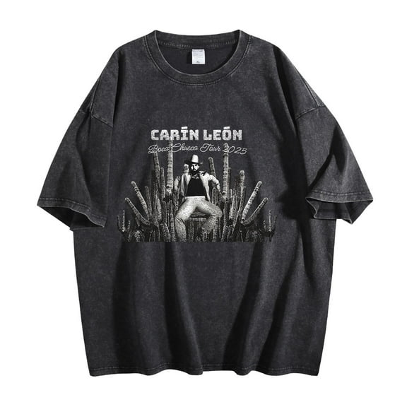 Carin Leon Boca Chueca Tour 2025 Washed Cotton Tshirt Hip Hop Short Sleeve Cool Tees