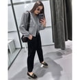 thumbnail image 6 of Women'S Cropped Varsity Jackets Long Sleeve Button Down Casual Coat with Pockets Outwear Gray S, 6 of 7