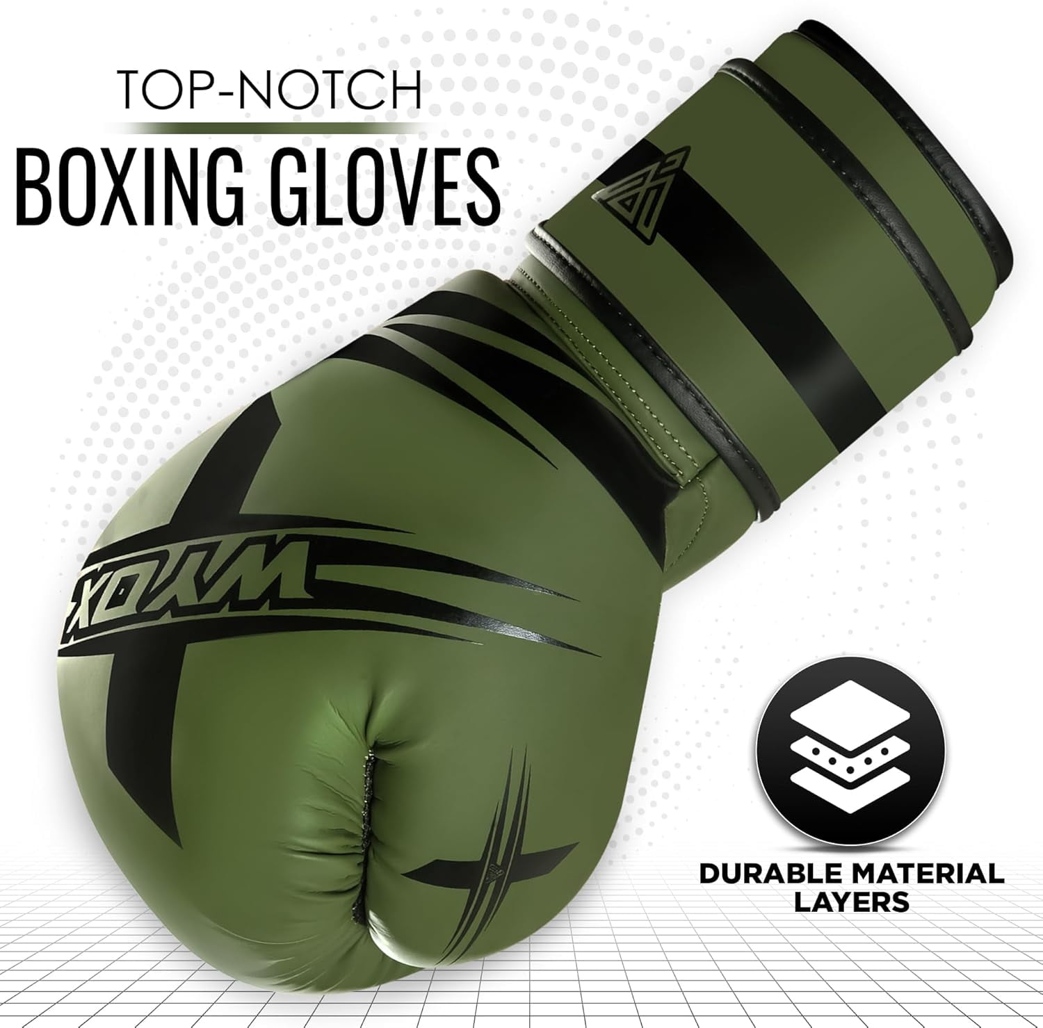 WYOX Boxing Gloves 12oz Adult Army Green – Men & Women | Workout, Punching, Pro Training, MMA, Kickboxing, Muay Thai, Heavy Bag