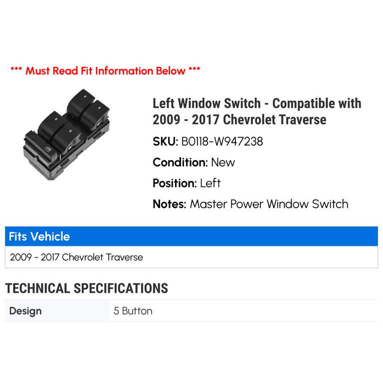 Master Power Window Switch For Chevy Traverse 2009 2010 2011 2012 2013 2014 2015 - Foto 4