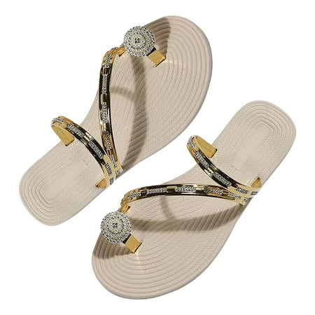 

YanHoo Boho Slide Sandals for Women Girls Dressy Low Wedge Thong Sandals Casual Toe Ring Flat Sandals Cute Summer Bohemian Travel Flip Flop Sandal Shoes