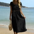 thumbnail image 2 of Admvng Linen Dresses for Women Lace Trim Summer Casual Short Sleeve Round Neck Dress Boho Dress, 2 of 9