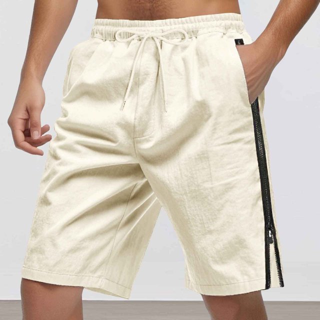 WILLBEST Pantalones Cortos para Hombre, de Verano, Holgados, con Cremallera Lateral para Playa, Informales, Lisos, de Cinco Puntos