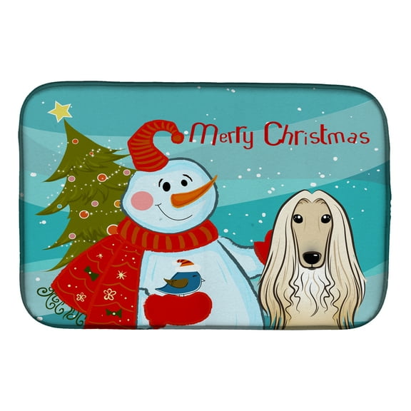 Snowman with Afghan Hound Dish Drying Mat