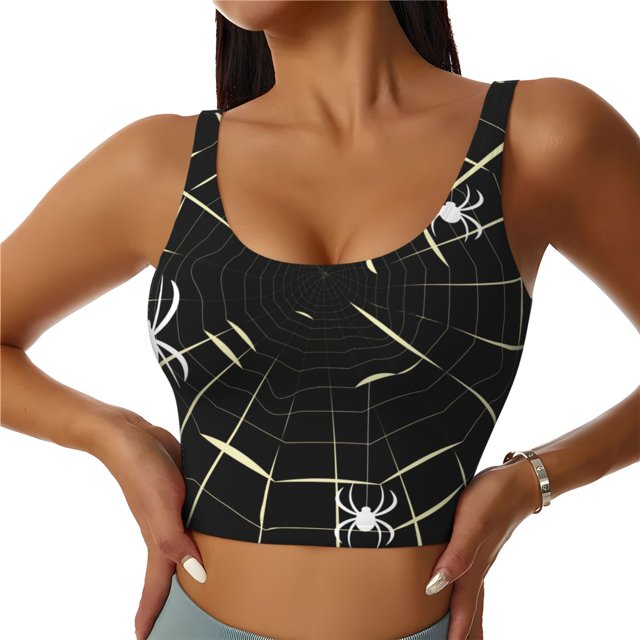Balery Spiders On The Web Pattern Racerback Sports Bras for Women - Padded Seamless High Impact Support for Yoga Gym Workout Fitness-Large
