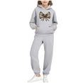 thumbnail image 2 of Trupants Girls' Gray Tracksuit Set 2-13 Years, Casual Sporty Hoodie & Jogger Pants with Leopard Print Bow, 100% Polyester Durable Kids' Outfit,Size 5 T, 2 of 6