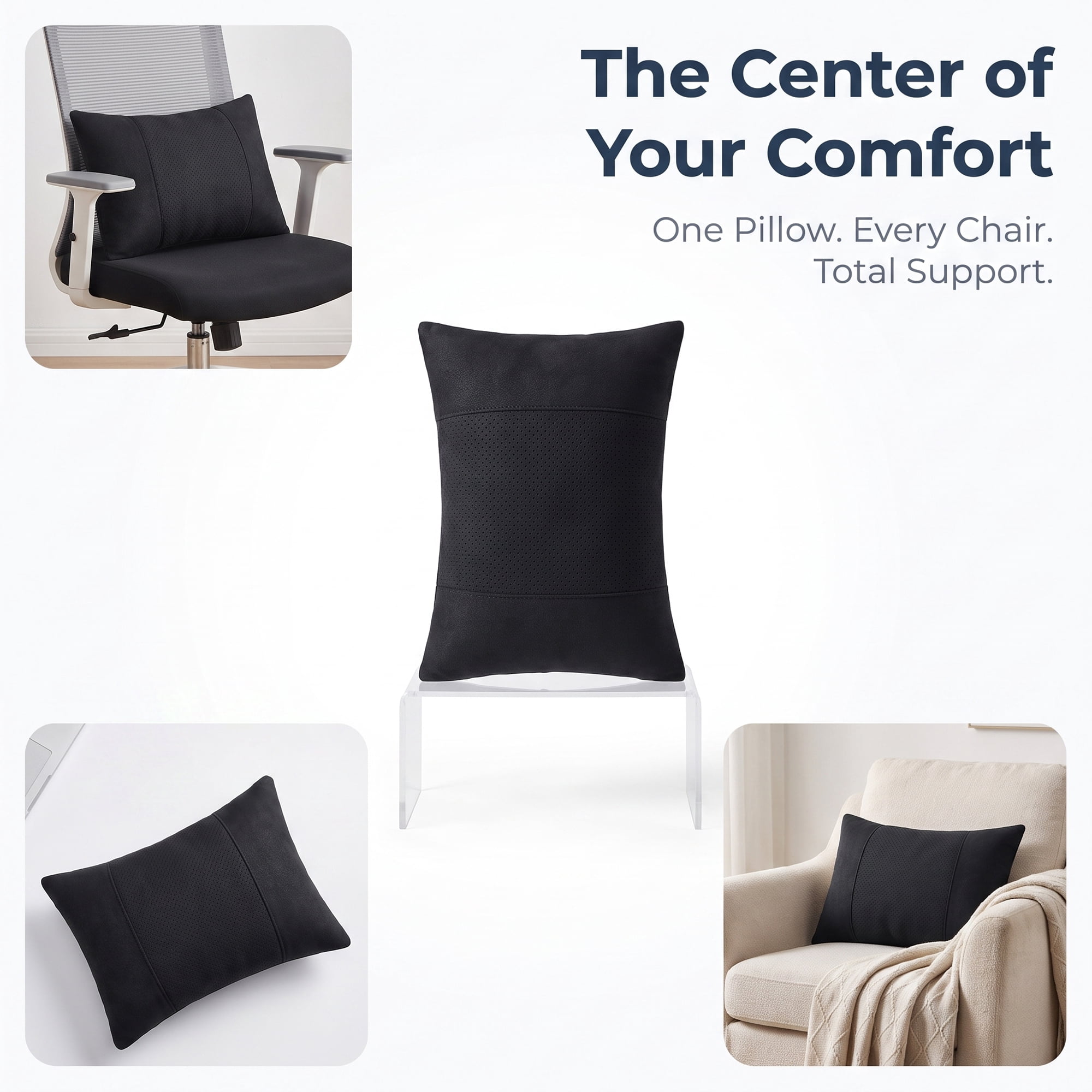 Unique Bargains Lumbar Support Pillow Down Back Support Black 14.2" x 9.8"