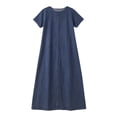 thumbnail image 7 of Ailaofu Womens Casual Short Sleeves Maxi Denim Dress Spring Summer Crewneck Vintage Loose Long Vest Jean Dress, 7 of 7