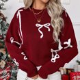 thumbnail image 5 of vigerkar Fall Long Sleeve Pullover Sweaters for Women 2025 Trendy Crewneck Casual Cute Bow Chunky Knit Sweater (Wine, M), 5 of 9