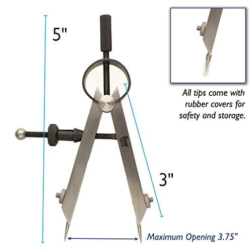 The Beadsmith Stainless Steel Divider Caliper – 3-Inch with Removeable Tips – Bow Spring and Adjusting Screw – for Measuring, Drawing, Drafting, and Leather, Wood, and Metal Work