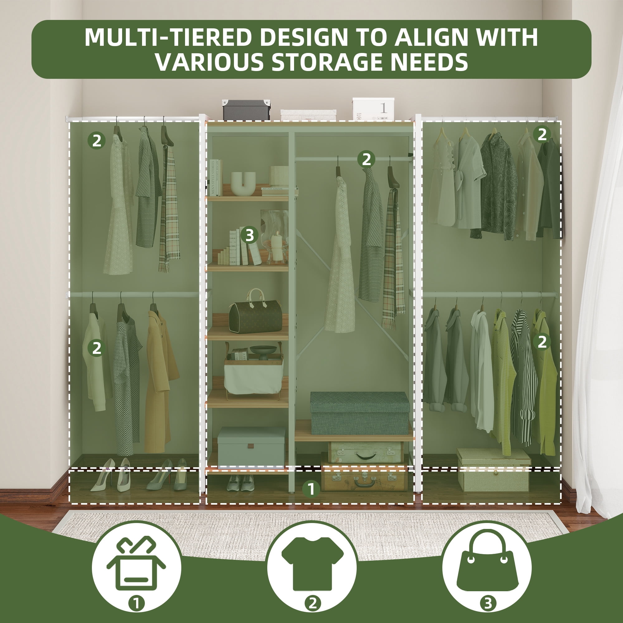Uforic 7-Tier Heavy Duty Garment Rack,Walk In Clothes Rack,Closet Organizer System - White