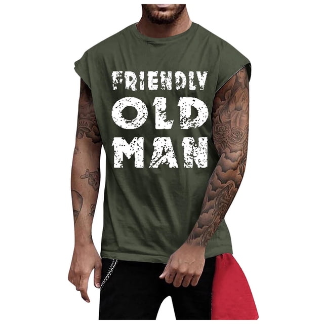 Summer Men's Solid Color Printed Sweat-absorbing Breathable Shoulder Expanding Sleeveless Vest M