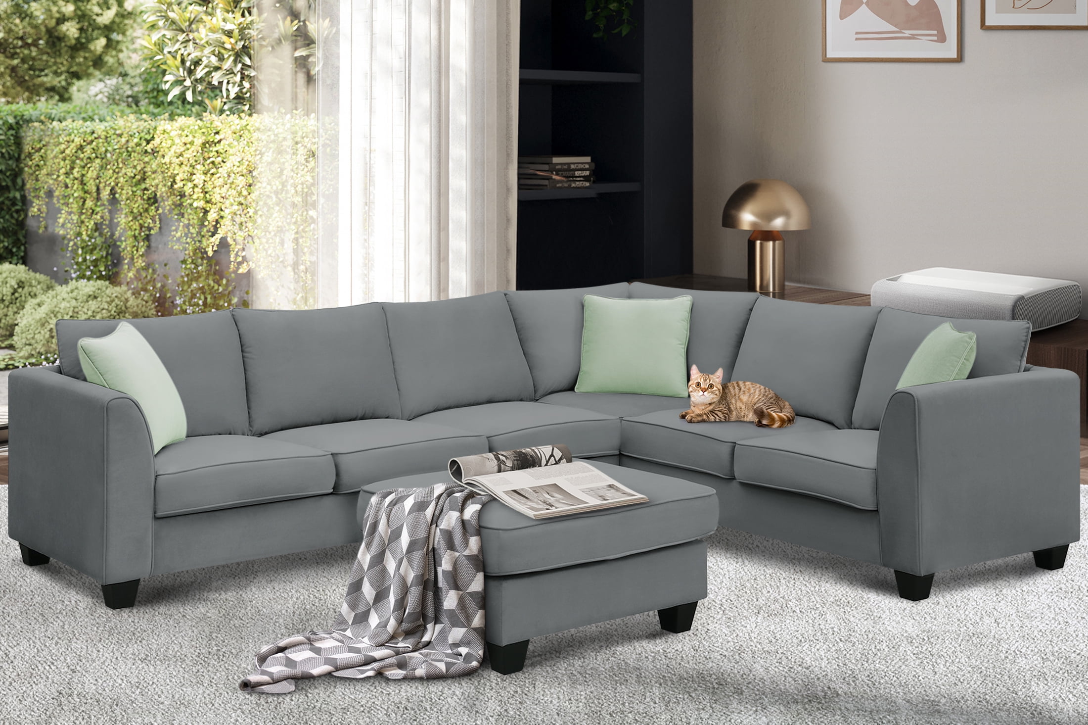 ゅぃゅぃ L-Shaped Convertible Modular Sectional Sofa, Modern Deep