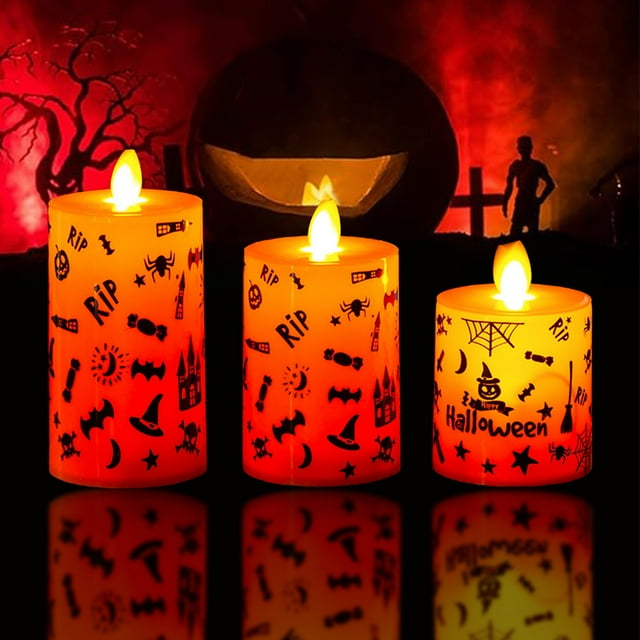 Boovnll Halloween Flameless Candles, LED Candles Battery Operated Halloween Candles for Halloween Fireplace, Table, Party Decor Supplies, Halloween Decorations