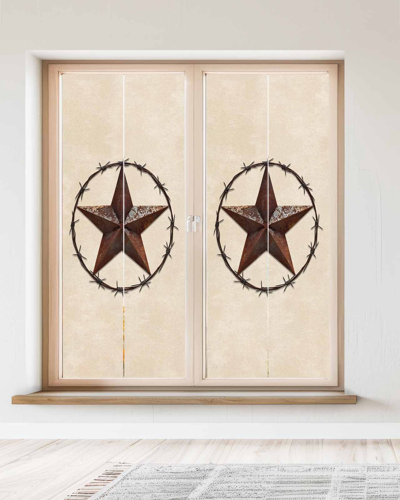 Window Privacy Film Texas Star Farmhouse Stained Glass Window Film Decorative Sun Block Window Cover Western Country Stars Retro Window Clings Static Adhesive Sticker for Bathroom 23.6"x59"