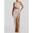 thumbnail image 3 of Women'S Summer Beach Sexy- Asymmetrical High Slit Night Out Dress Sets Grey S, 3 of 5