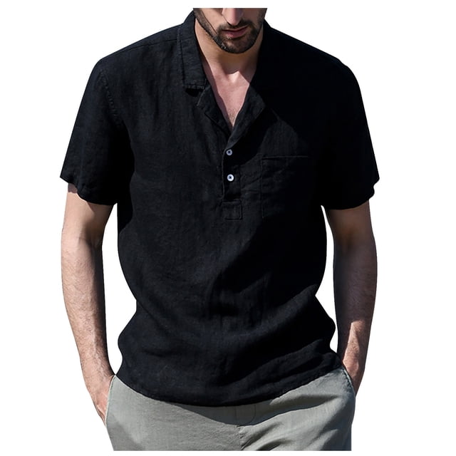Fridja Chemise Habillée pour Hommes Été Amusant Couleur Unie Col Rabattu Manches Courtes Performance Imprimée Boutonnée Décontractée Jeu de Quilles pour Activités Extérieures (Noir, TG)